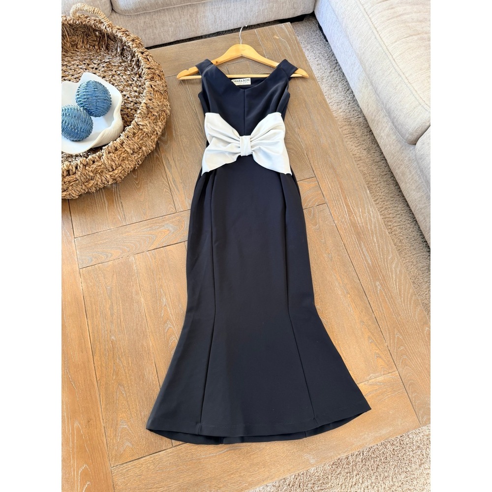 Chiara Boni La Petite Robe Gown Womens Black White Bow Mermaid Dress 40